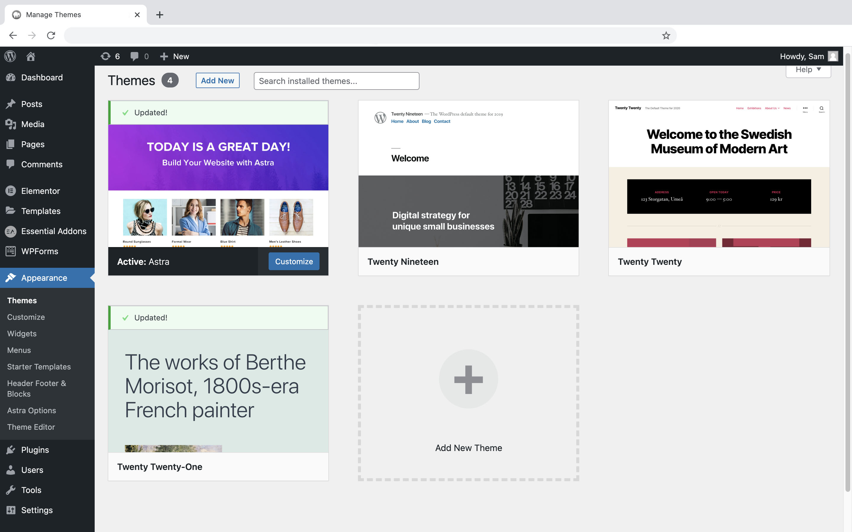 Wordpress Appearance Screen